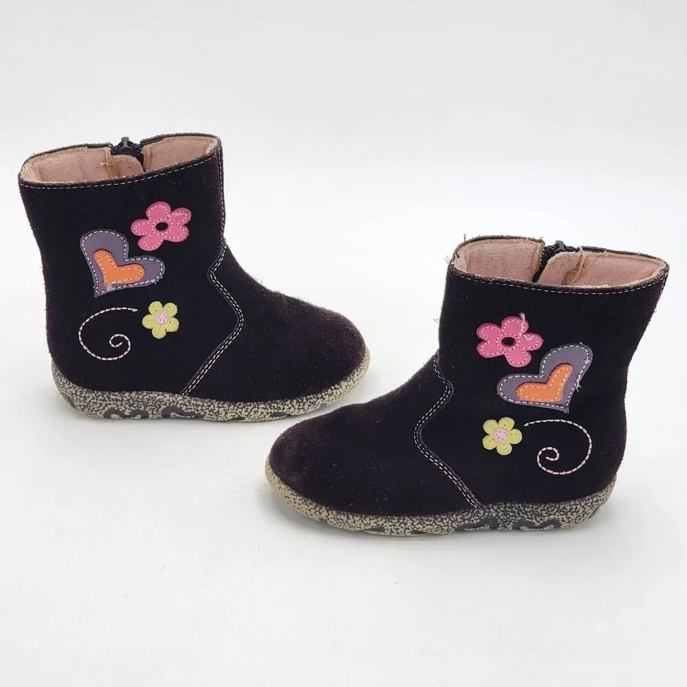OshKosh B'Gosh GenuineKids Y2K Flower Heart Suede Leather Boots Toddler's Size 8